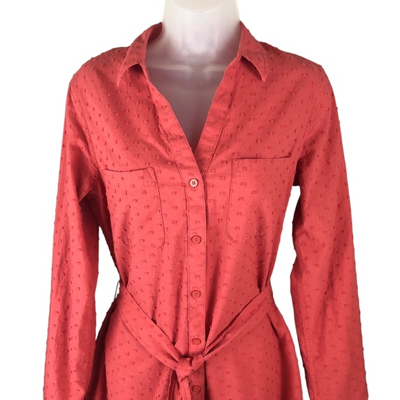 Women's Southern Tide "Kris" Swiss Dot Shirt Dress In Mineral Red. Size Small. - Picture 5 of 16